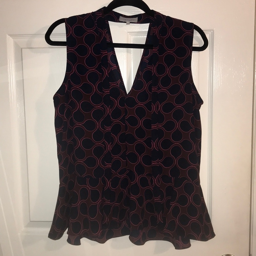 1. State tie neck open back ruffled trim blouse !